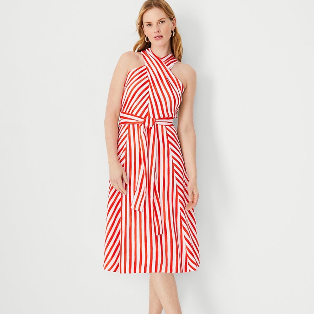 ANN TAYLOR  Red and White Striped Dress Size 8